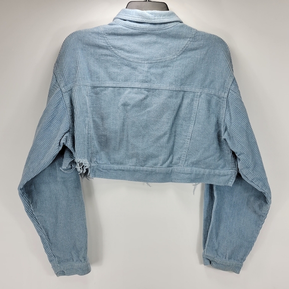 12th Tribe Cropped Corduroy Button Jacket Raw Hem Womens Small S Blue Trucker - Picture 8 of 10